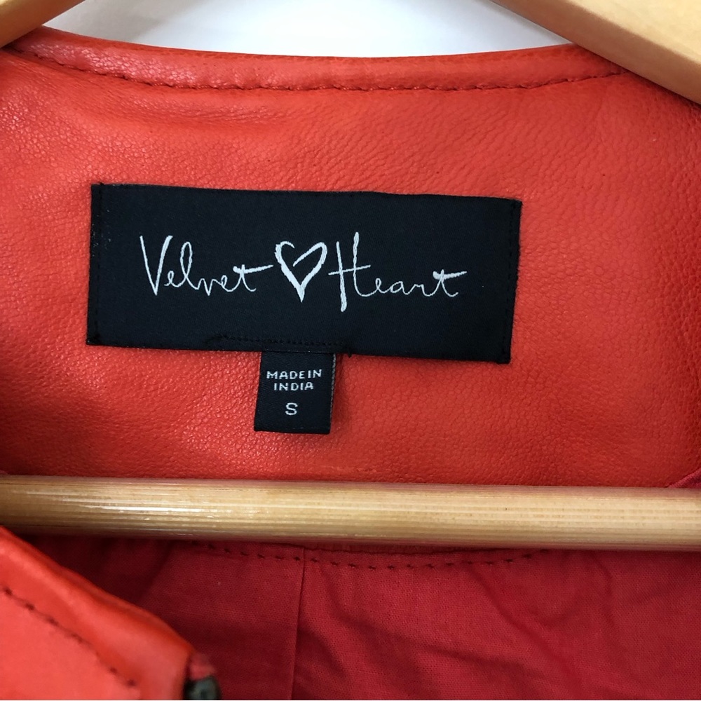 Velvet Heart Leather Jacket Womens Orange Red Collarless Zip Up Size S - Picture 4 of 8